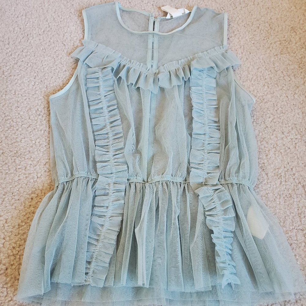 Sheer Mesh Ruffle Tank Top Blouse - Sage